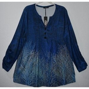 Lily By Firmiana Women 2X Top Long sleeve Stretch Pintuck 3 button Popover